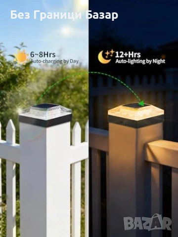 Нови 6 броя Соларни лампи за градина ограда 4x4 3 цвята 2 яркости IP65, снимка 3 - Соларни лампи - 53815769