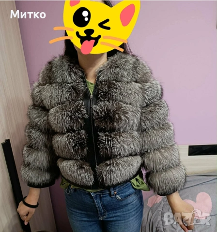 Кожено яке с косъм от сребърна лисица, снимка 4 - Якета - 39131494