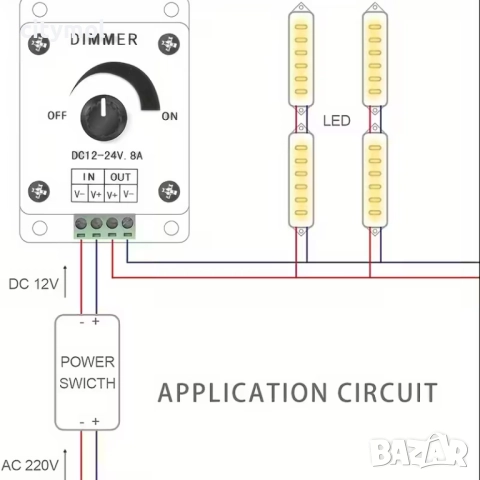 Регулируем димер с потенциометър за LED ленти и др. , DC 12-24V, 8A, снимка 3 - Лед осветление - 52283431