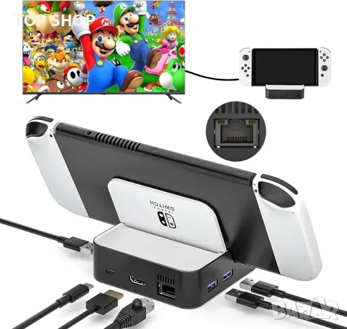 Switch TV Dock, Aukuoy докинг станция за Nintendo Switch/Switch OLED, 6-в-1, снимка 2 - Игри за Nintendo - 48697665