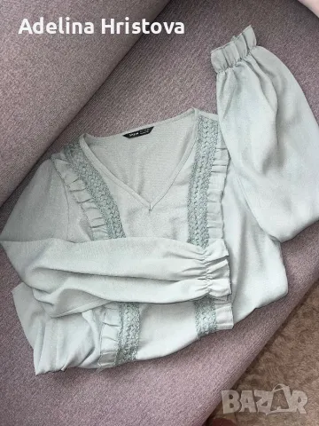 Нежна ментова блуза Shein с широки ръкави, снимка 4 - Блузи с дълъг ръкав и пуловери - 49796832