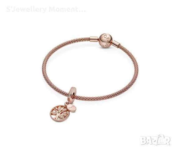 Сребърен елемент PANDORA 925 Family Tree Rose Gold Dangle Charm, снимка 2 - Гривни - 47093835