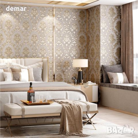 mosegor Gold Damask Ретро релефен нетъкан тапет за декорация, 0,53 x 10 M, снимка 5 - Други - 46810888