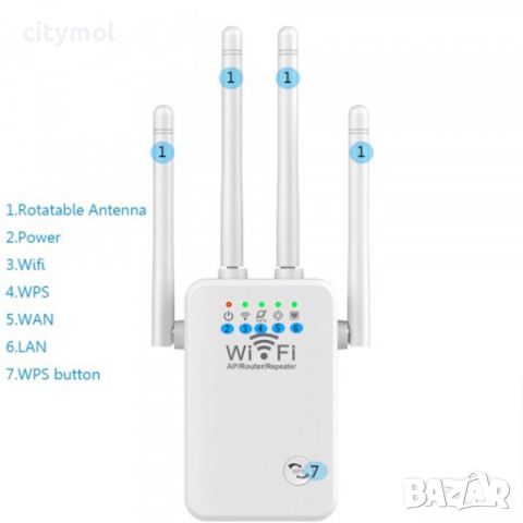 Repeater, усилвател/повторител на WIFi сигнал с 4 антени до 300Mbps, снимка 2 - Рутери - 46804798