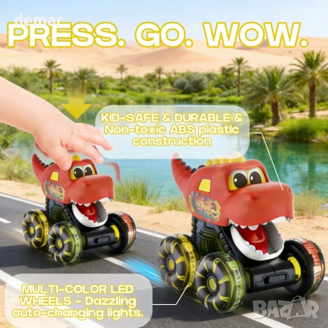 Играчки за деца с камиони динозаври, 3 броя играчки колички с динозаври със светещи колела, снимка 3 - Коли, камиони, мотори, писти - 54105912