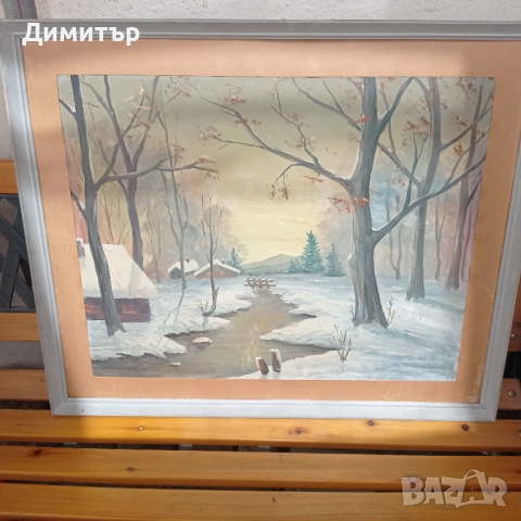 Живопис Картина в рамка зимен пейзаж , снимка 2 - Картини - 52348236