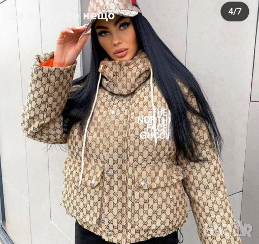 The North Face Gucci Дамско Бежово Зимно Яке Дъ Норт Фейс Гучи Код A828, снимка 5 - Якета - 51381819
