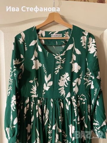 Разкошна нова зелена елегантна плисирана  плисе рокля цветя флорален десен , снимка 4 - Рокли - 45753129