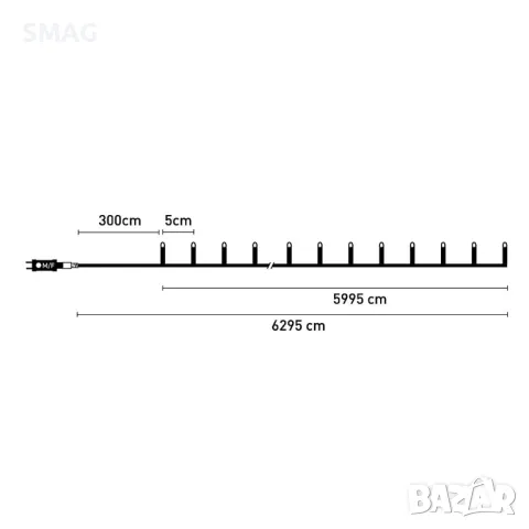 1200 LED лампички с програма 59.95m - топло бяло S_1240677, снимка 4 - Лед осветление - 48239620