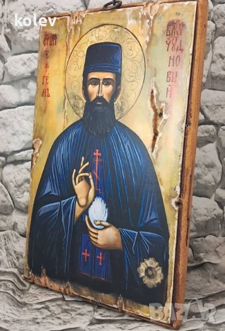 икона на СВЕТИ ЕФРЕМ НОВИ ЧУДОТВОРЕЦ 30/20 см уникат, снимка 2 - Икони - 39185470