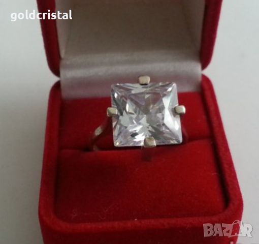 сребърен пръстен с голям квадратен циркон, снимка 6 - Антикварни и старинни предмети - 17304660