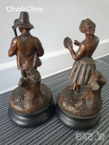 чифт2бр/23см-3кг ЦAM статуетки/стари френски скулптури/фигури на селяни-музиканти, снимка 2 - Статуетки - 53481037