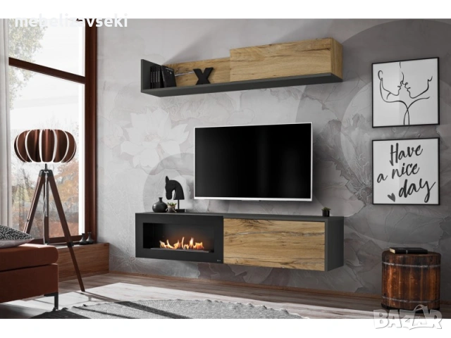 Нова! Секция DALLAS B с камина (антрацит/дъб флагстаф)