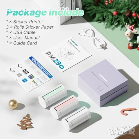 Нов Мини принтер стикер мейкър PM290 термопечат 3 ролки лепящи 54мм, снимка 8 - Друга електроника - 53535718