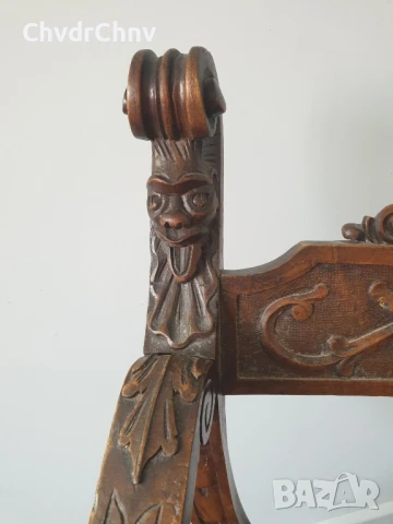 Много стар френски дървен стол-седло/орех/ръчна дърворезба/82см/19-ти век, снимка 10 - Антикварни и старинни предмети - 51301999