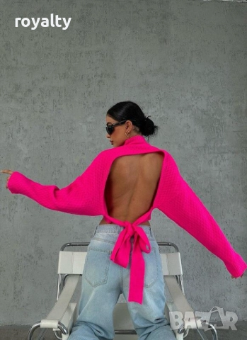 Дамска блуза с гол гръб розов неон, снимка 3 - Блузи с дълъг ръкав и пуловери - 51997371