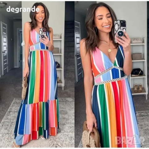Лятна рокля с презрамки десен на райе, снимка 2 - Рокли - 51611081