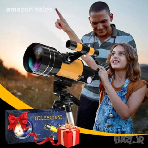 70 мм телескоп,апертура 400мм(20X-200X),астрономически,статив,адаптер телефон,дистанционно нов, снимка 9 - Обективи и филтри - 54237574