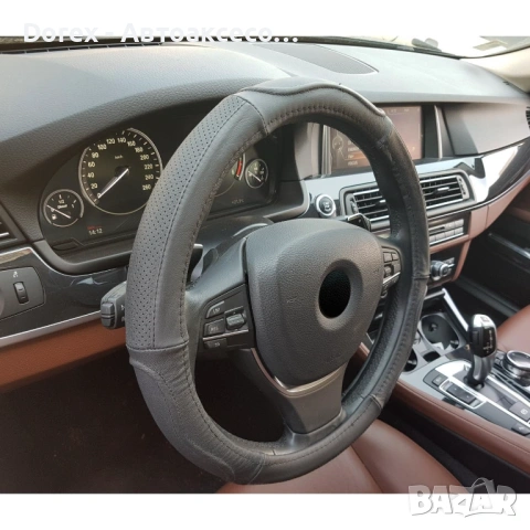 Калъф за волан от естествена кожа - черен, размер M (37-39 см), снимка 2 - Аксесоари и консумативи - 54066403