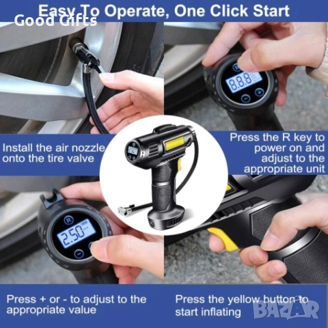 Мощен Безжичен Компресор за Кола 72W – Сигурност и Мобилност на Пътя, снимка 3 - Аксесоари и консумативи - 53282899