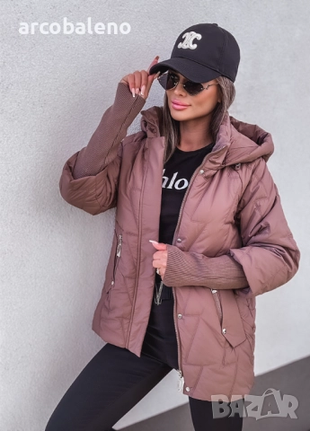 Дамско ватирано яке с качулка и ръкави тип пуловер, снимка 4 - Якета - 51807919