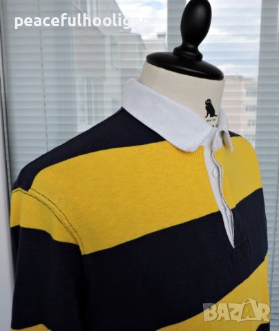 Polo Ralph Lauren Vintage 90’s Pique Rugby Shirt Men’s Yellow/Blue Striped XL, снимка 6 - Блузи - 45265055
