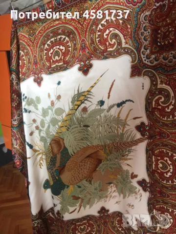 Копринен шал с десен фазани, снимка 4 - Шалове - 52010273