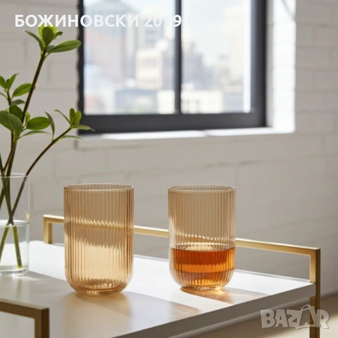 Серия чаши в кехлибарен цвят и релефно стъкло, снимка 4 - Чаши - 53906234
