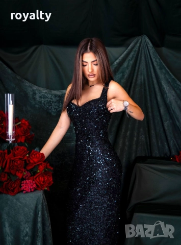 Пайетена Рокля в Тъмно Зелен Цвят, снимка 6 - Рокли - 52884915