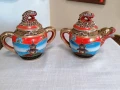 Японски комплект захарница и каничка за чай Satsuma. С богато рисувана релефна декорация. , снимка 6