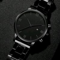 Мъжки черен часовник със стоманена верижка , снимка 2 - Мъжки - 45344659