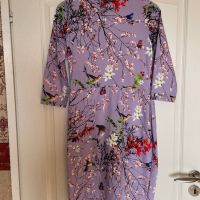 Разкошна нова еластична лилава елегантна ежедневна рокля флорален принт птици птички , снимка 6 - Рокли - 45893100