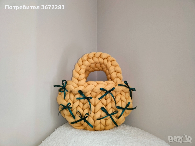 Дамска чанта с дръжки, ръчно плетена, снимка 1