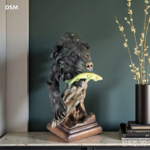 Нова Статуетка Мечка Глава Фигура Декорация 2 Варианта, снимка 1