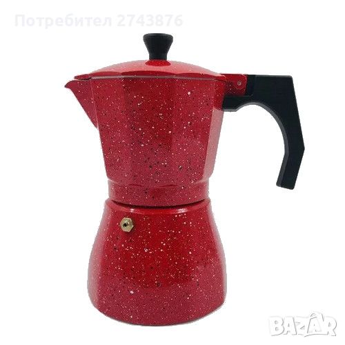 Кафеварка за котлон за 3 кафета Moka Coffee-Червена мраморна , снимка 1