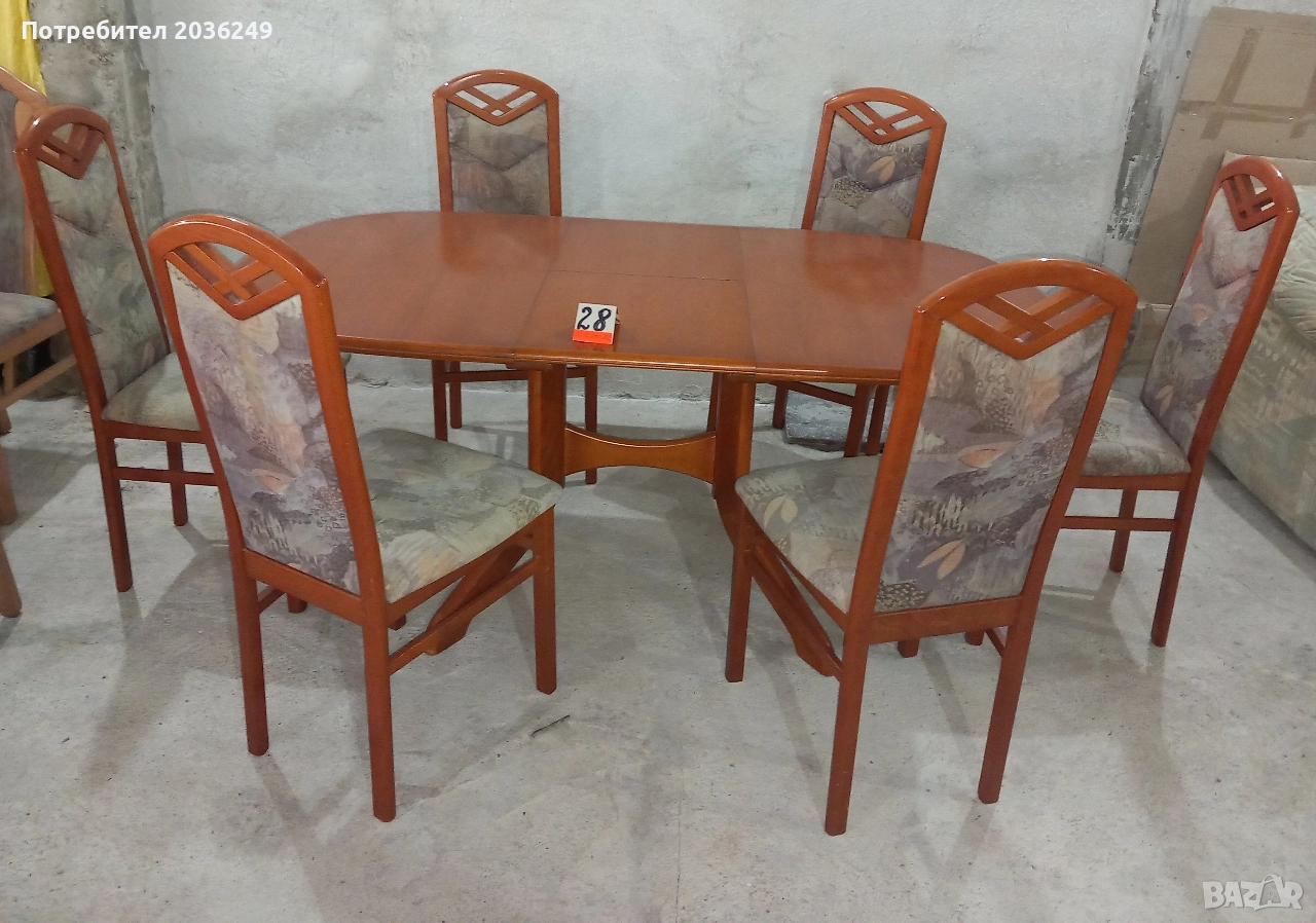 Комплект масивна разтегателна маса с 6 стола, снимка 1