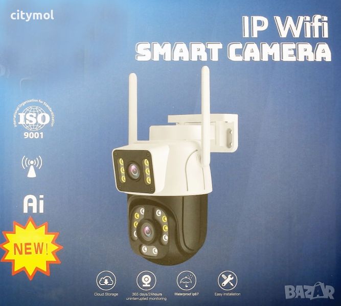 6 Mpx двойна WiFi безжична IP камера с нощно виждане, 360°, iCSee , Ultra HD, микрофон, проследяване, снимка 1