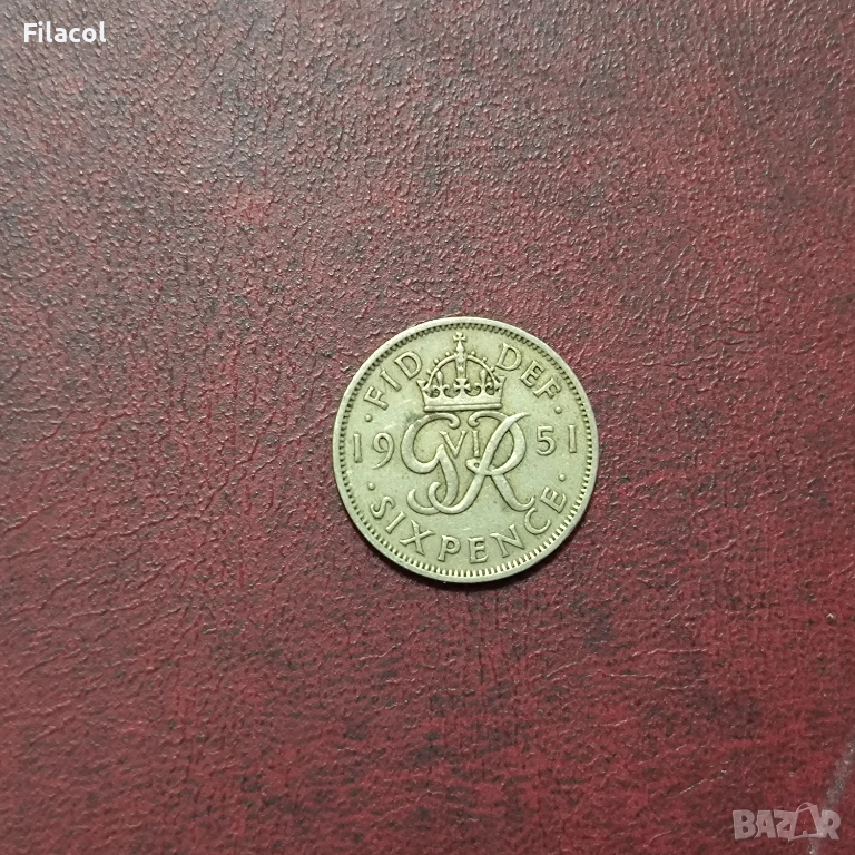 Великобритания 6 пенса 1951 г. Джордж VI, снимка 1