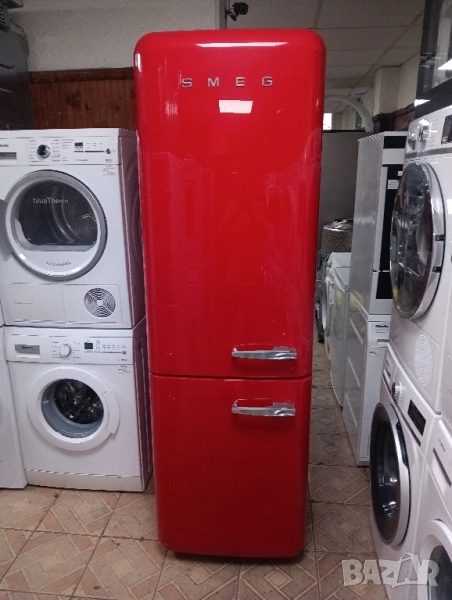 Като нов червен комбиниран хладилник с фризер ретро дизайн Smeg 2 години гаранция!, снимка 1