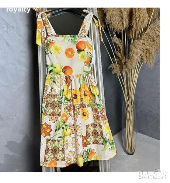 Кокетна лятна рокля с портокали и панделки, снимка 1