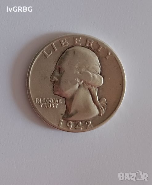 1/4 долар 1942 САЩ 25 цента САЩ СРЕБРО 900 ВСВ , снимка 1