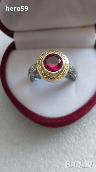 Дамски дизайнерски марков пръстен с рубин,злато 18карата и сребро 925, снимка 1