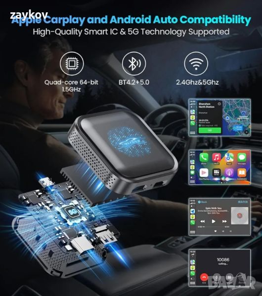Wireless Carplay Magic Box Adapter с Netflix YouTube Tiktok, LED безжичен Android Aut, снимка 1
