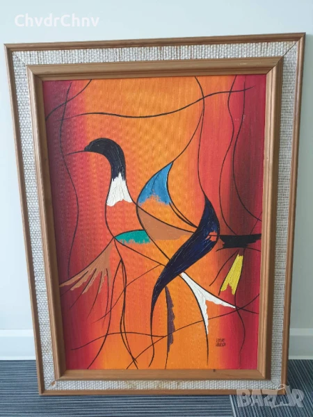 78х58см/голяма абстрактна картина масло върху платно/птица/дървена рамка, снимка 1