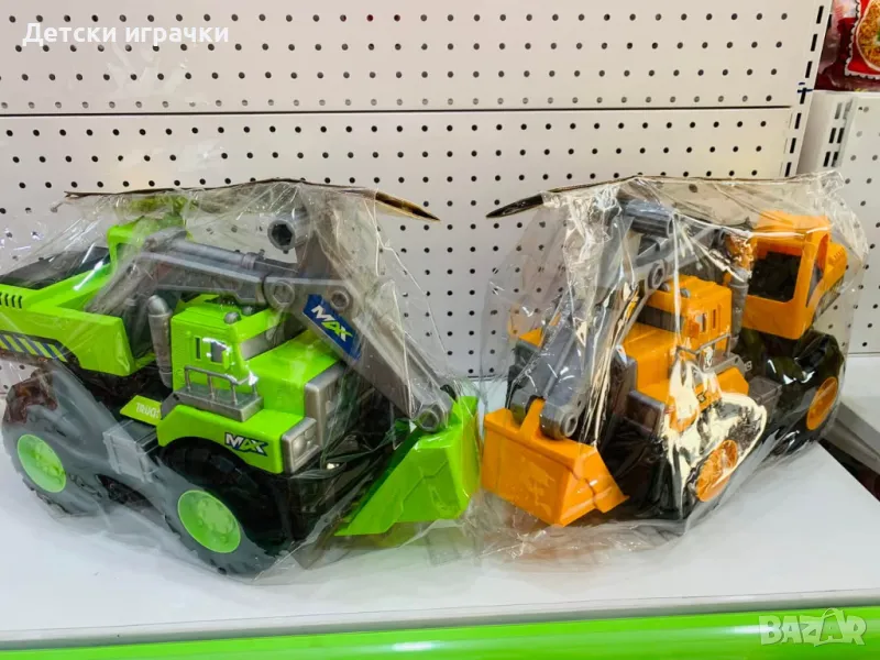 Камион багер зелен/оранжев, голяма строителна машина, снимка 1
