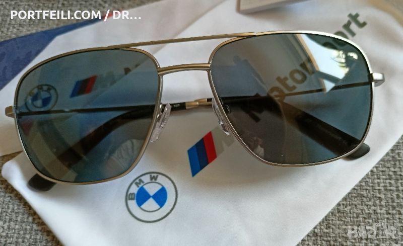 НОВИ мъжки слънчеви очила BMW Motorsport, сребриста рамка, авиатор, поляризация ОРИГИНАЛЕН ПРОДУКТ, снимка 1