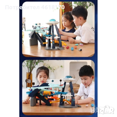 Игра за деца писта с колички на няколко нива - Космическа база, снимка 2 - Коли, камиони, мотори, писти - 52380128