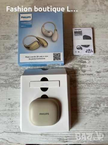 Нови дамски слушалки на Philips с уникален дизайн в бежов цвят с златни детайли + кабел за зареждане, снимка 5 - Безжични слушалки - 52412060
