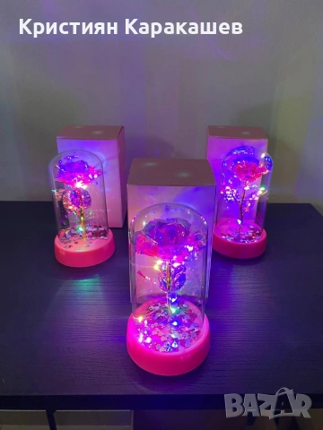 Мини Декоративна Златна Роза LED лампа 24k златно, снимка 6 - Декорация за дома - 53429997