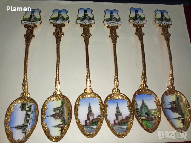Шест сувенирни съветски лъжички за чай с изгледи, снимка 1